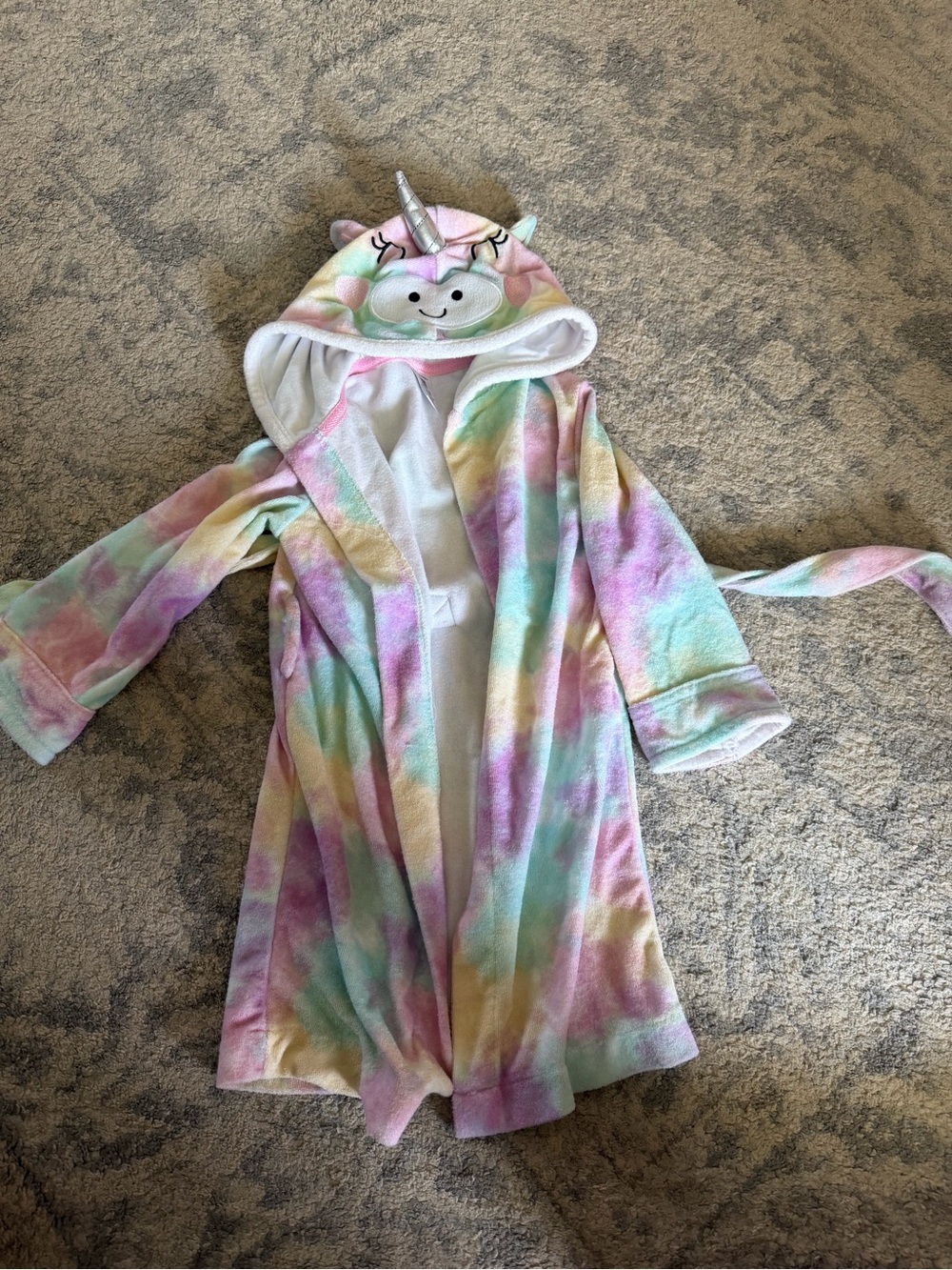 Unicorn Hooded Kids Bathrobe - Pastel Tie-Dye
